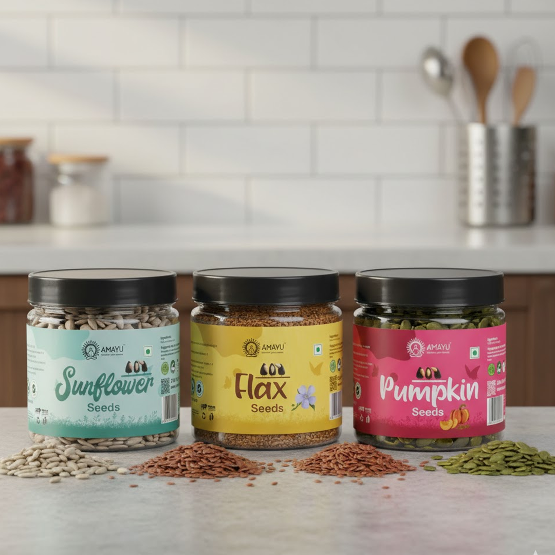 AMAYU Pumpkin Seeds, Sunflower Seeds And Flax Seeds Combo