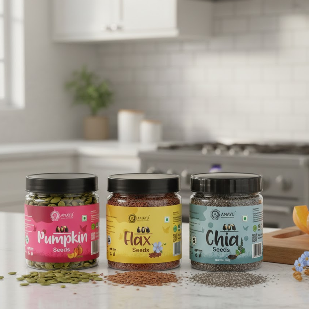 AMAYU Chia Seeds, Pumpkin Seeds And Flax Seeds Combo