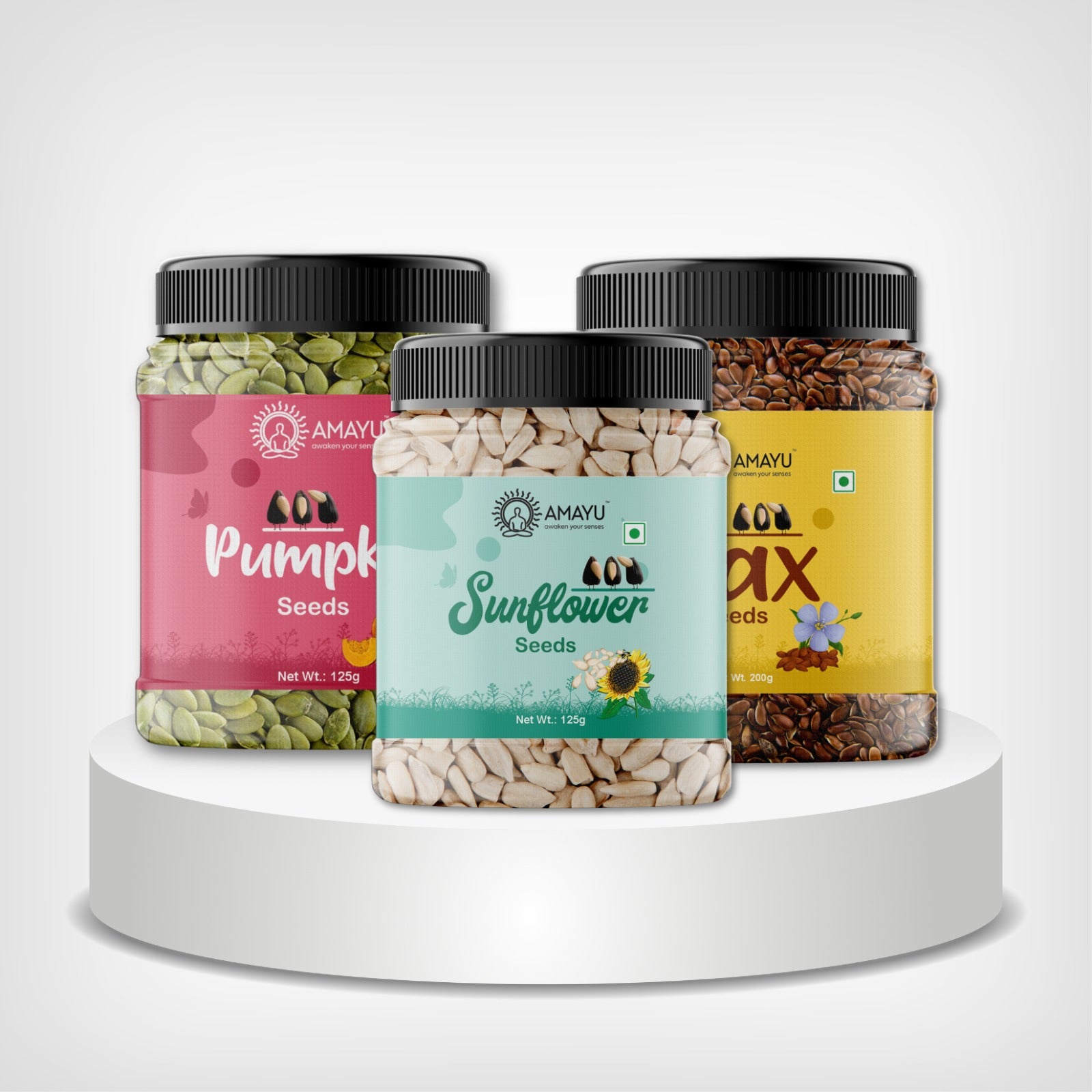 AMAYU Pumpkin Seeds, Sunflower Seeds And Flax Seeds Combo