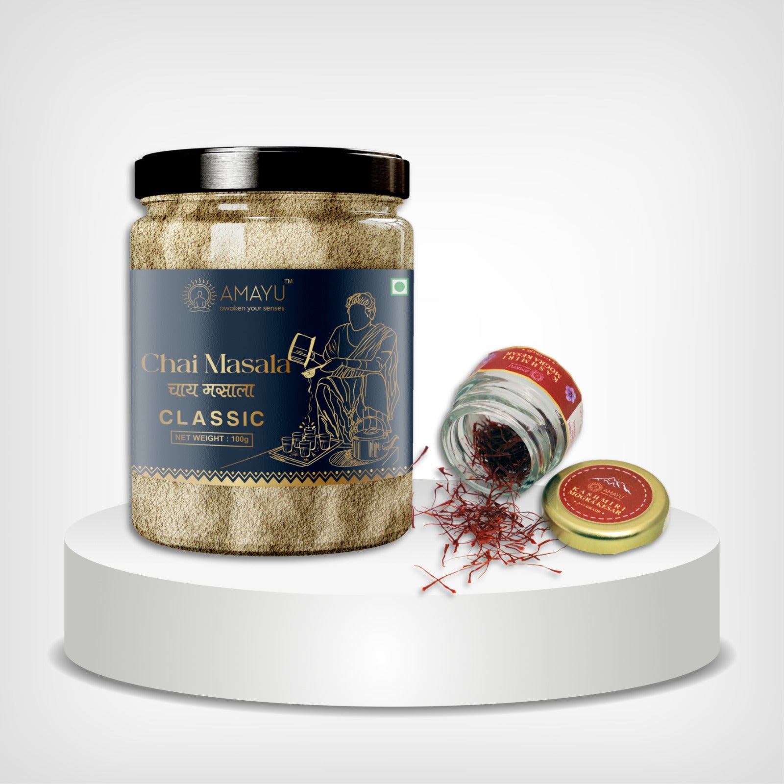 Amayu Original Kashmiri Mogra Kesar (0.5g) + Classic Chai Masala (100g) Combo