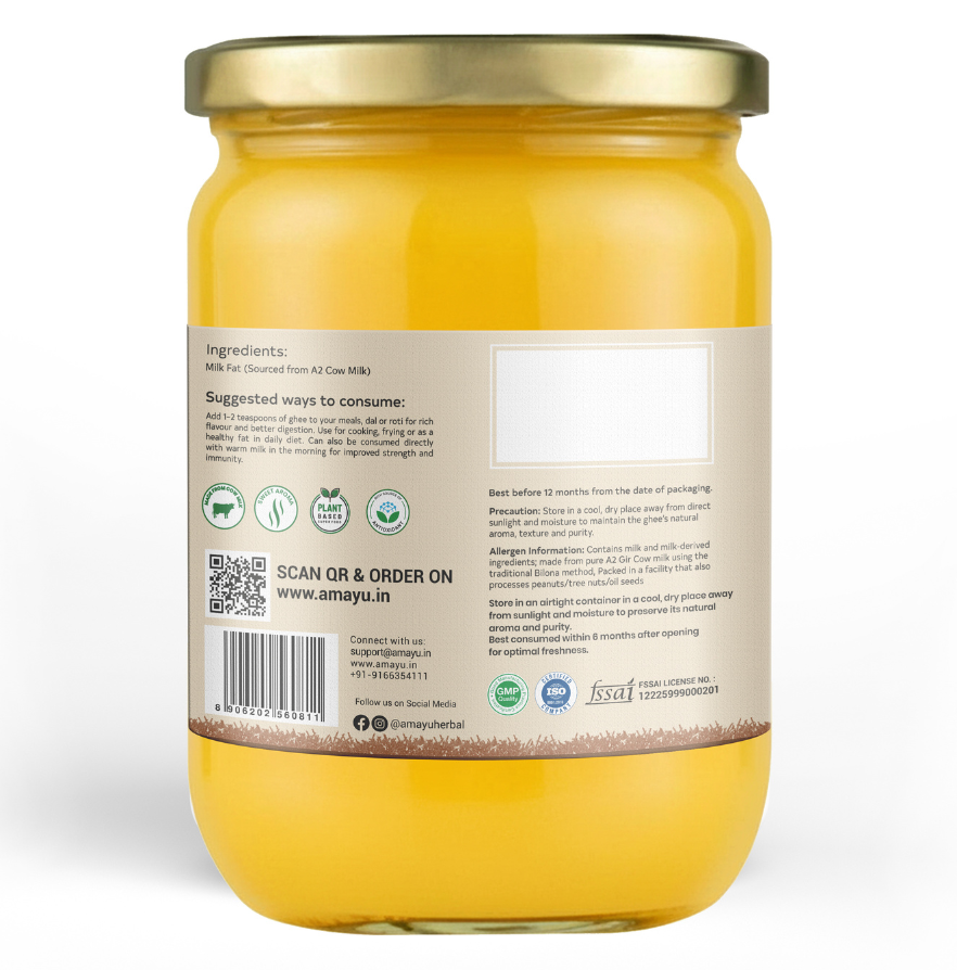 Amayu Premium A2 Gir Cow Ghee 500ML