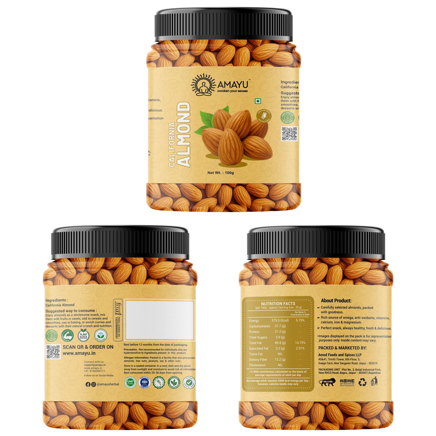 AMAYU Whole California Almonds