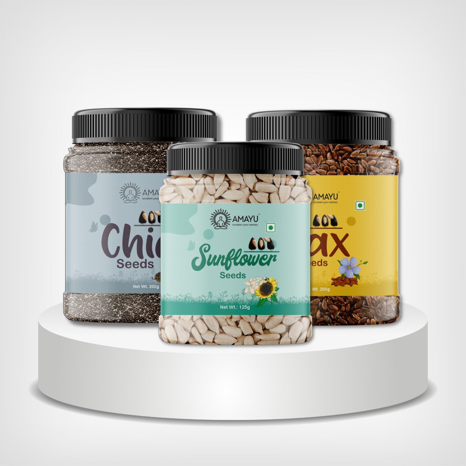 AMAYU Chia Seeds, Flax Seeds And Sunflower Seeds Combo