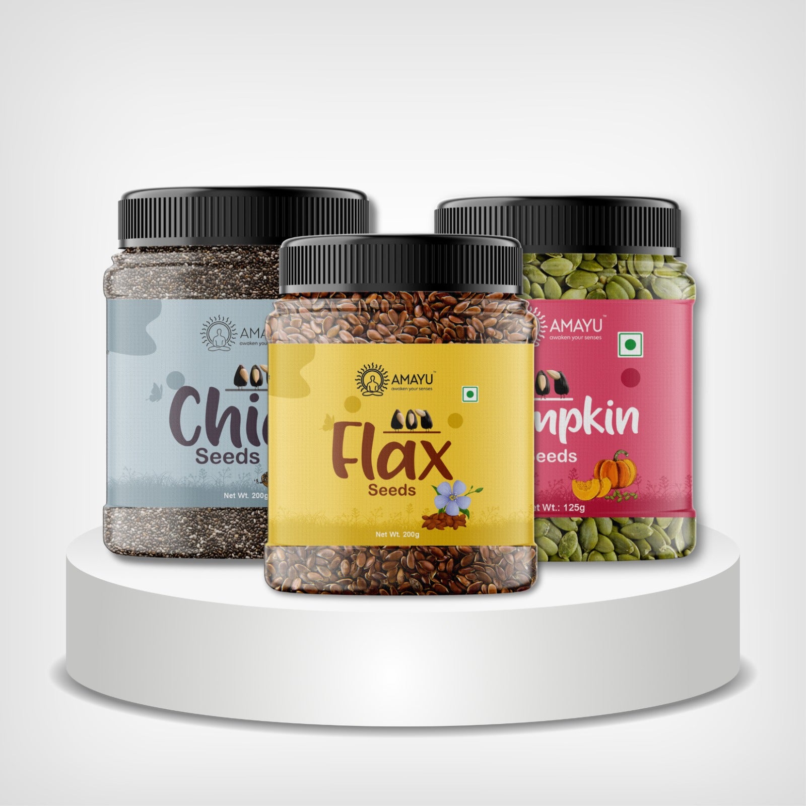 AMAYU Chia Seeds, Pumpkin Seeds And Flax Seeds Combo