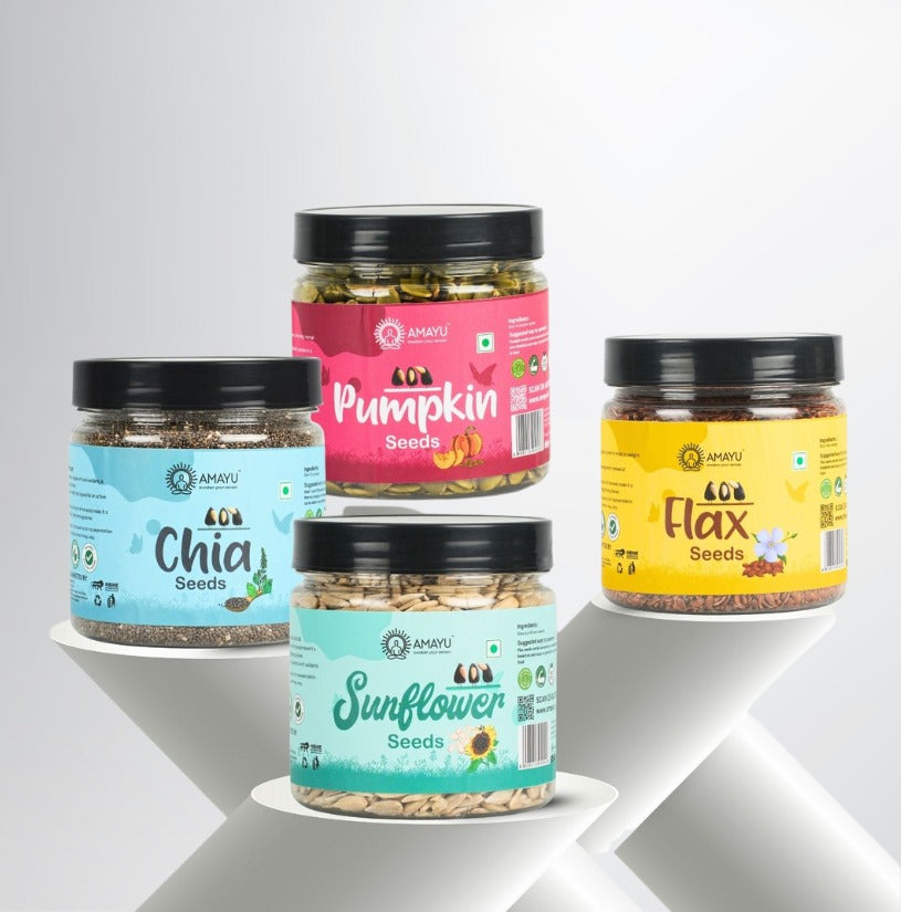 AMAYU Chia Seeds, Pumpkin Seeds, Sunflower Seeds And Flax Seeds Combo